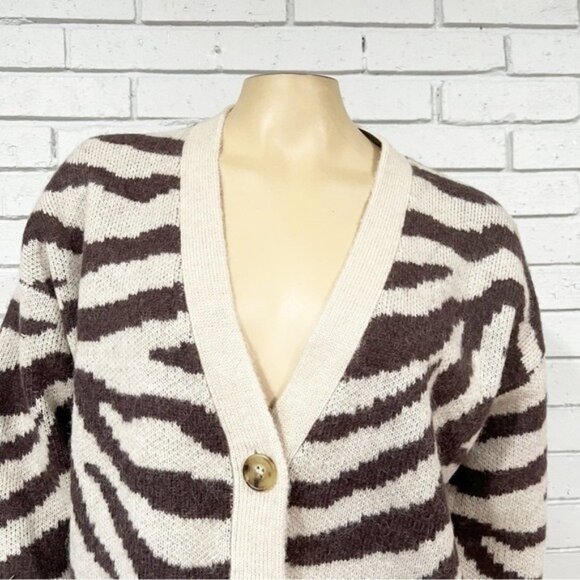 J.Crew Ribbed V-Neck Wool Blend Zebra Stripe Cardigan Size L – NWT - Picture 2 of 9